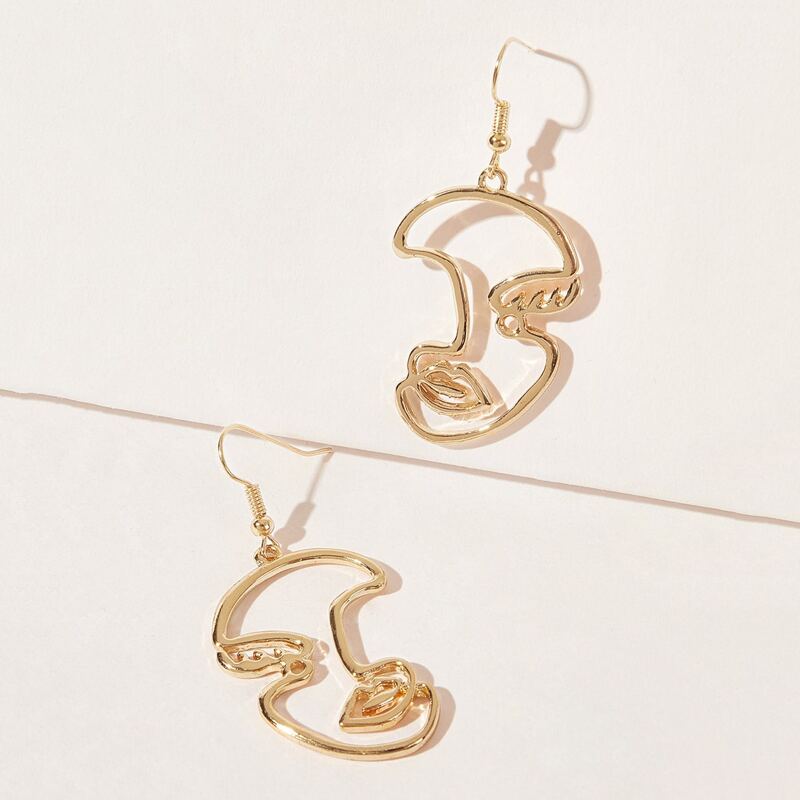 Abstract Face Drop Earrings, Gold