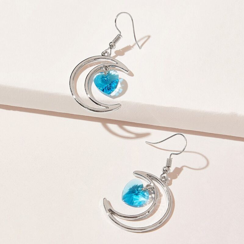 

Moon & Heart Drop Earrings, Silver