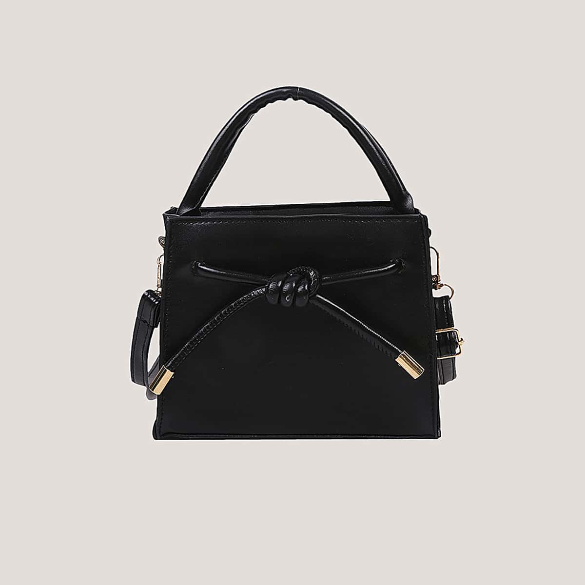 

Solid Knot Satchel Bag, Black