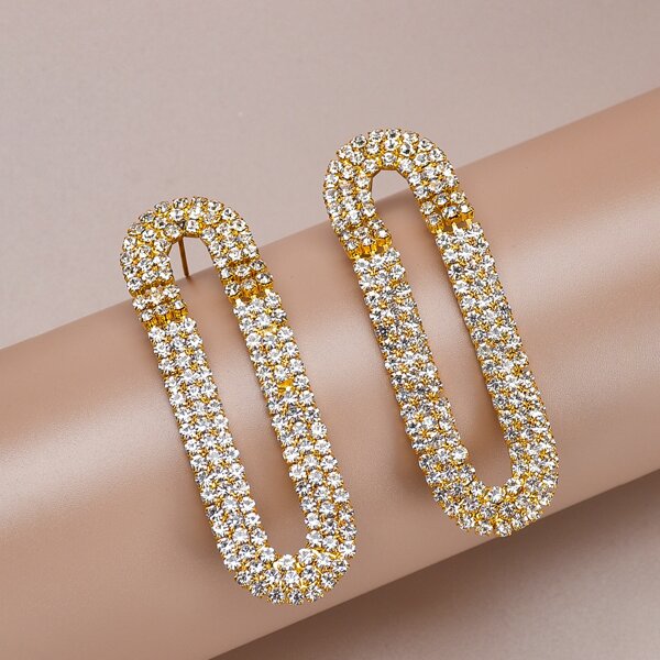

Rhinestone Decor Geometric Drop Earrings, Gold