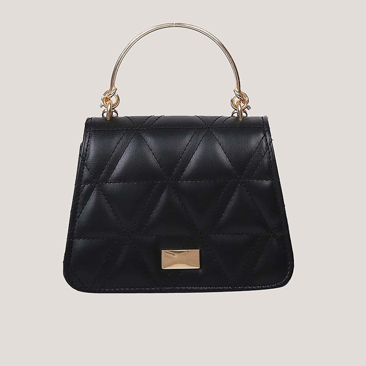 

Quilted Flap Satchel Bag, Black