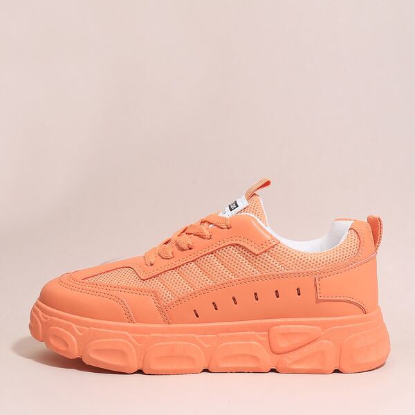 

Lace-up Front Mesh Panel Chunky Sneakers, Orange