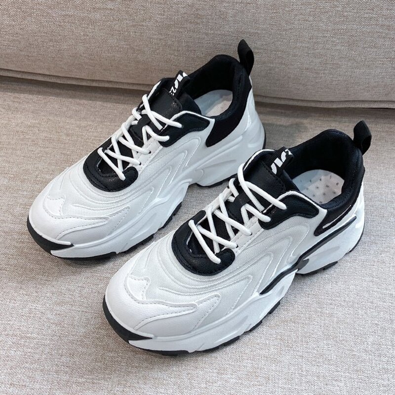 

Colorblock Lace-up Chunky Sneakers, Black and white