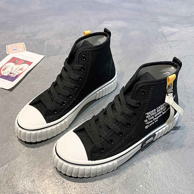 

Slogan Graphic Canvas High Top Sneakers, Black