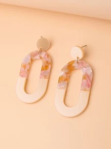 1副波西米亞風格萬用樹脂橢圓吊墜耳環
