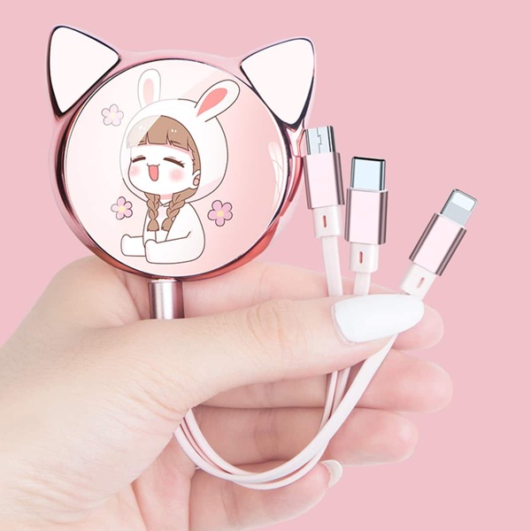 

3 In 1 Telescopic Data Cable, Baby pink