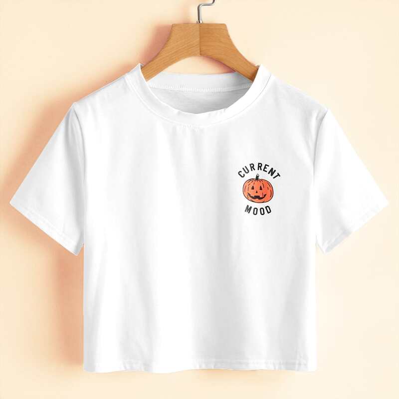 

Pumpkin Graphic Crop Tee, White