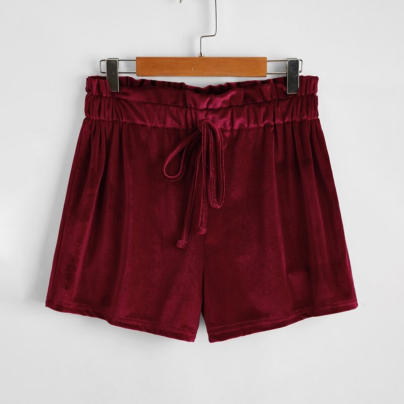 

Velvet Drawstring Shorts, Burgundy
