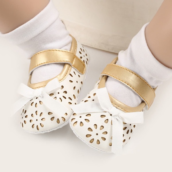 

Baby Girl Bow Decor Hollow Out Flats, White