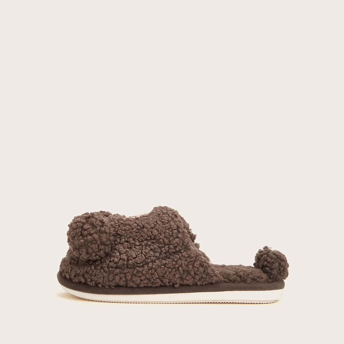 

Cartoon Pom Pom Fluffy Slippers, Brown