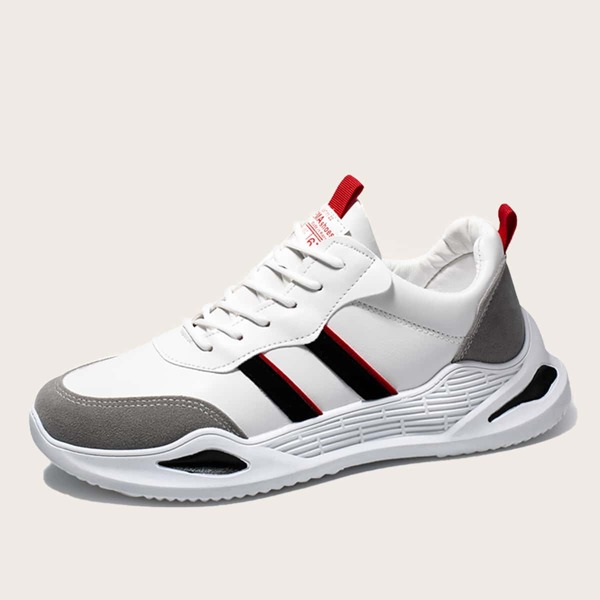 

Men Lace-up Front Wide Fit Sneakers, Red and white