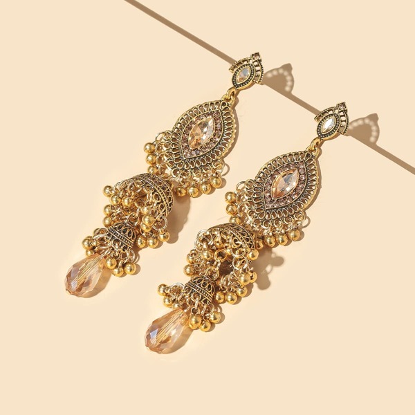 

Gemstone Decor Drop Jhumka Earrings, Gold