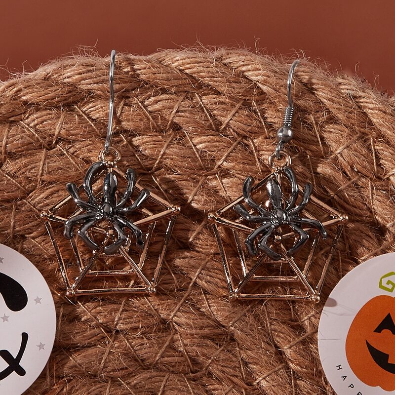 

Spider Drop Earrings, Gold antique silver