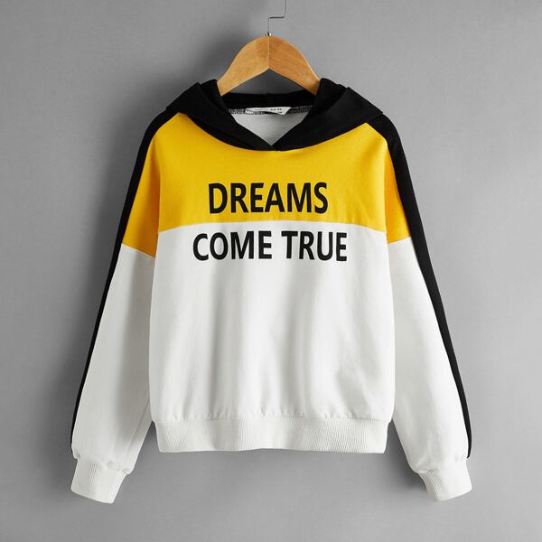 

Girls Slogan Graphic Colorblock Hoodie, Multicolor