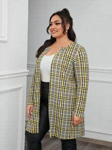 SHEIN Clasi Plus Open Front Plaid Coat - Multicolor - View 4