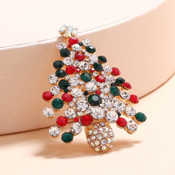 

Rhinestone Decor Christmas Tree Design Brooch, Multicolor