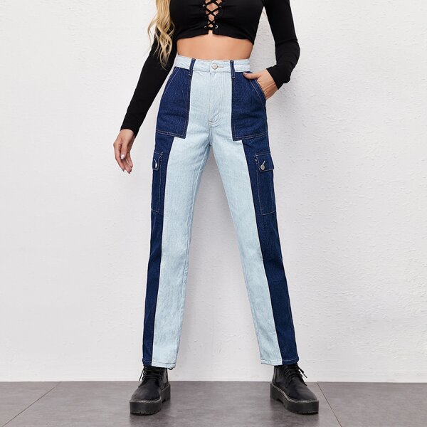 

Two Tone Flap Pocket Jeans, Multicolor