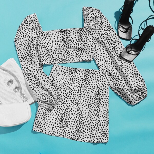 

High Waist All Over Print Skirt, Black and white
