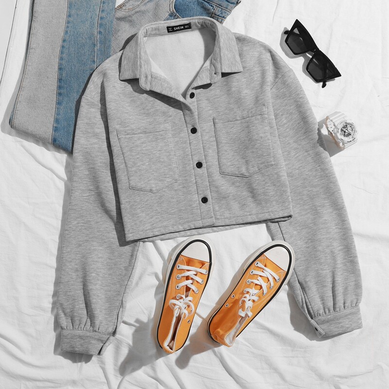 

Button Front Heathered Gray Jacket, Light grey