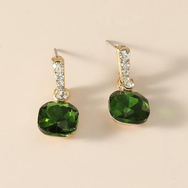 

Gemstone & Rhinestone Decor Drop Earrings, Green