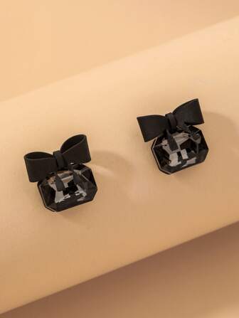 Andkiss Bow Faux Crystal Studded Earrings