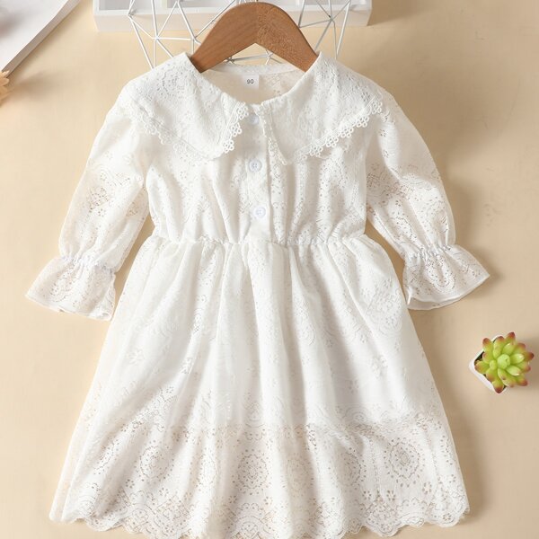

Toddler Girls Flounce Sleeve Lace Shirt Dress, White