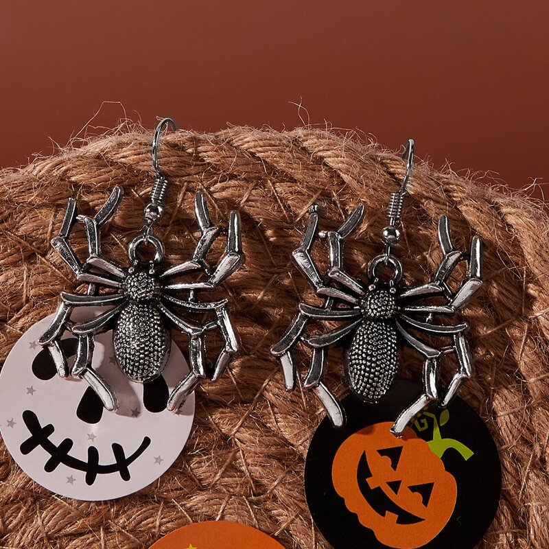 

Spider Drop Earrings, Silver