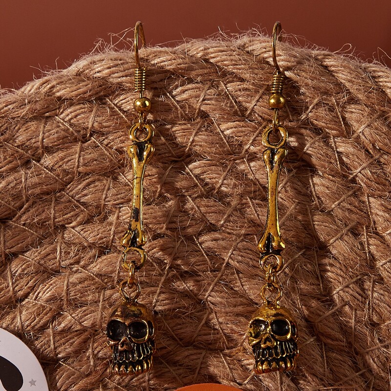 

Skeleton Drop Earrings, Bronze