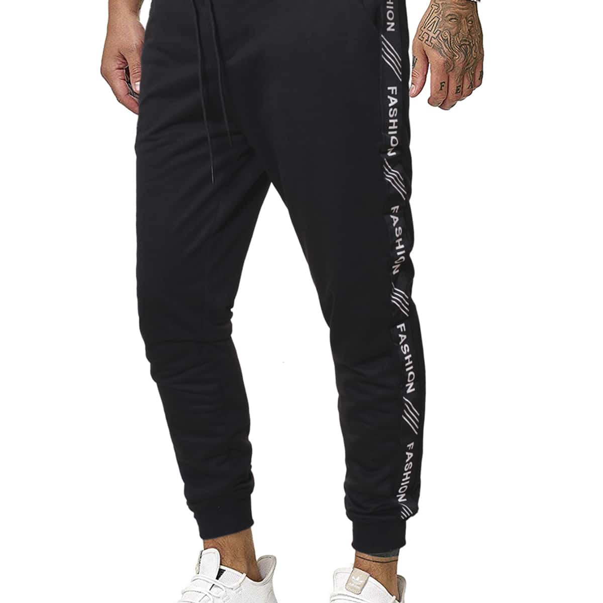 

Guys Letter Print Side Sweatpants, Black