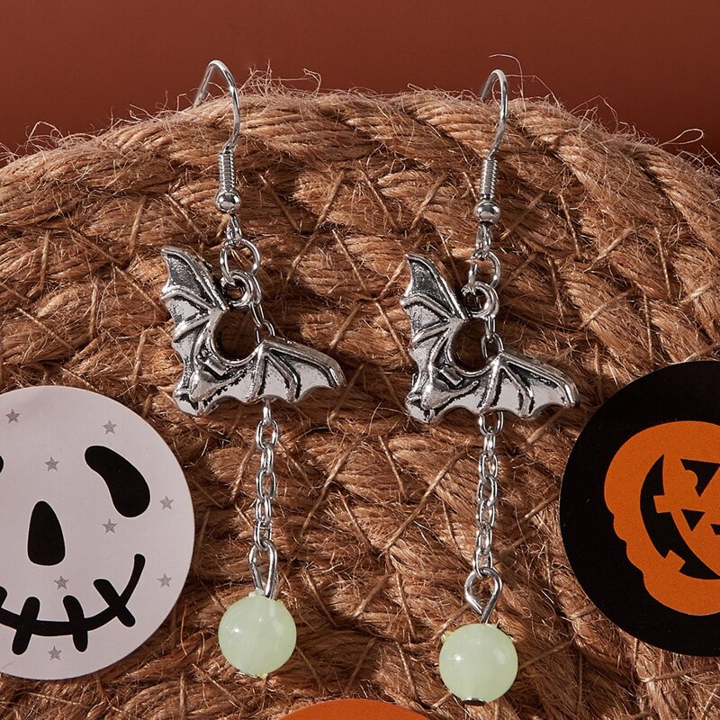 

Bat Drop Earrings, Silver