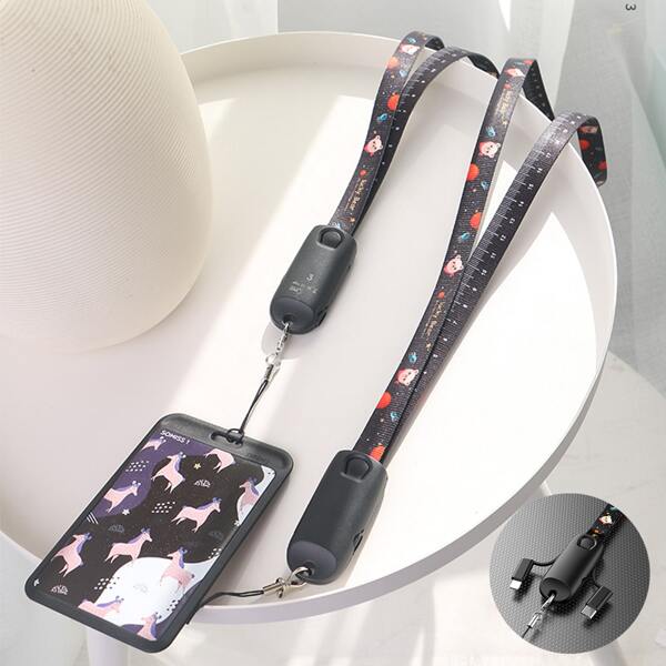 

1pc Lanyard Design Phone Data Cable, Black