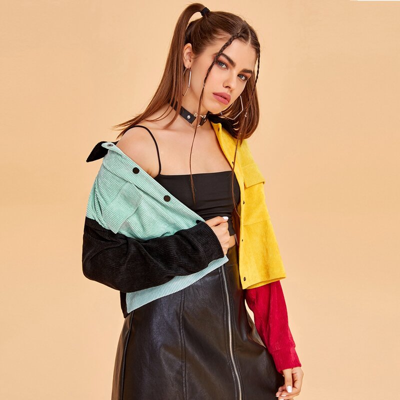 

Corduroy Colorblock Crop Jacket, Multicolor