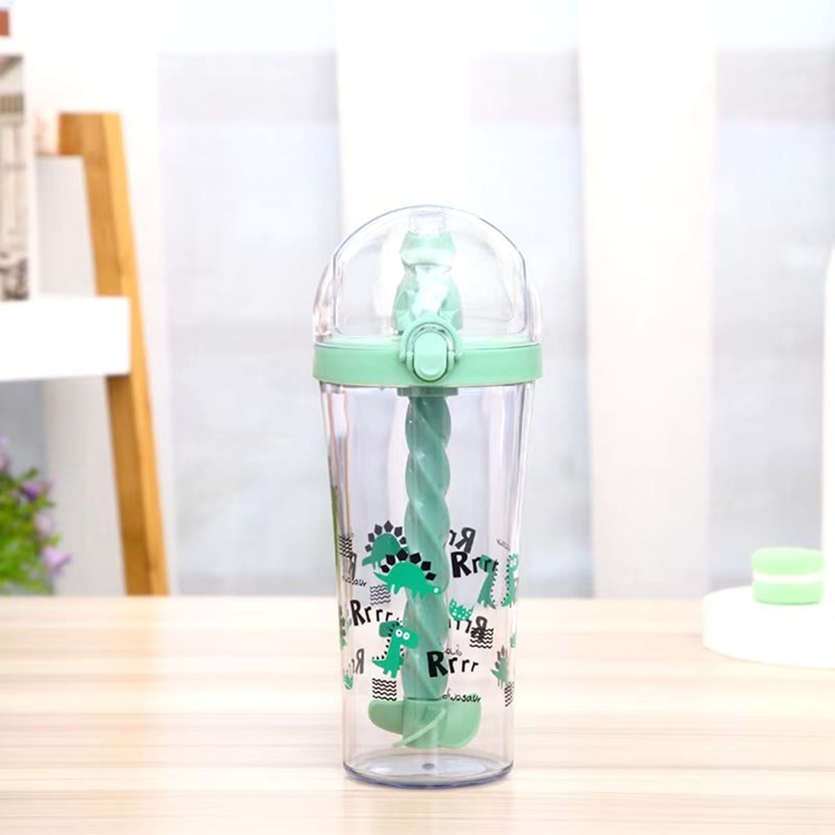 

1pc Kids Cartoon Dinosaur Straw Bottle, Mint green