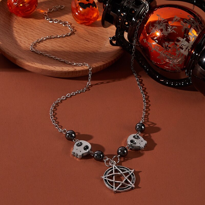 

Skeleton & Star Pendant Necklace, Silver