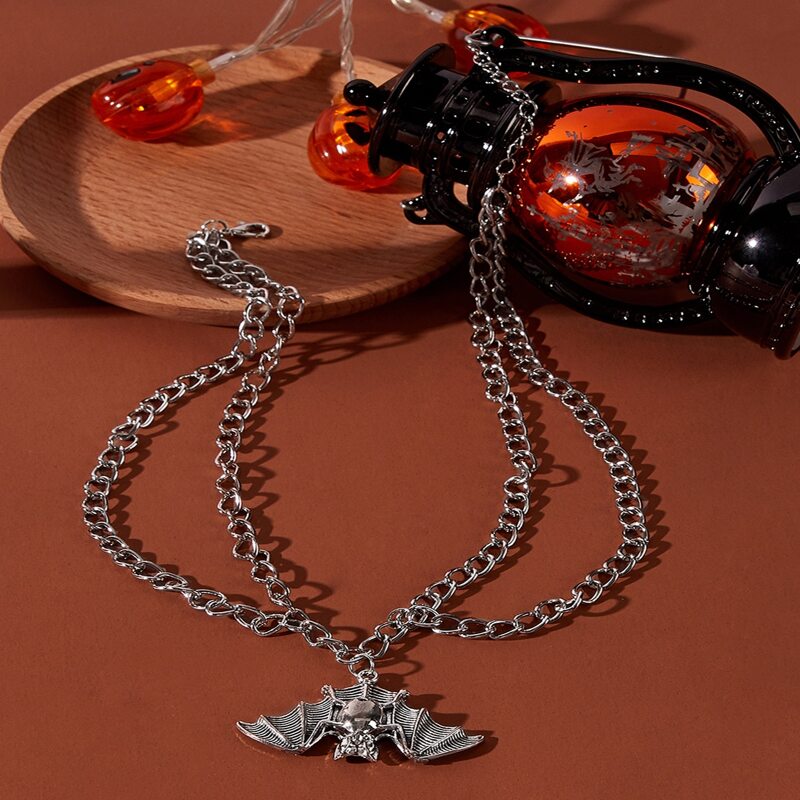 

Bat Pendant Necklace, Silver