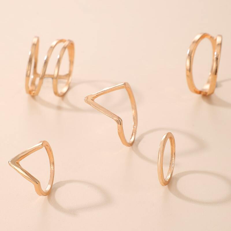 

5pcs Simple Geo Ring, Gold