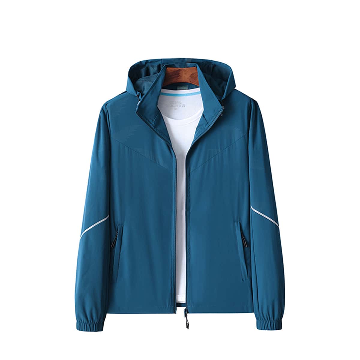 

Guys Detachable Hooded Sports Jacket Without Tee, Teal blue