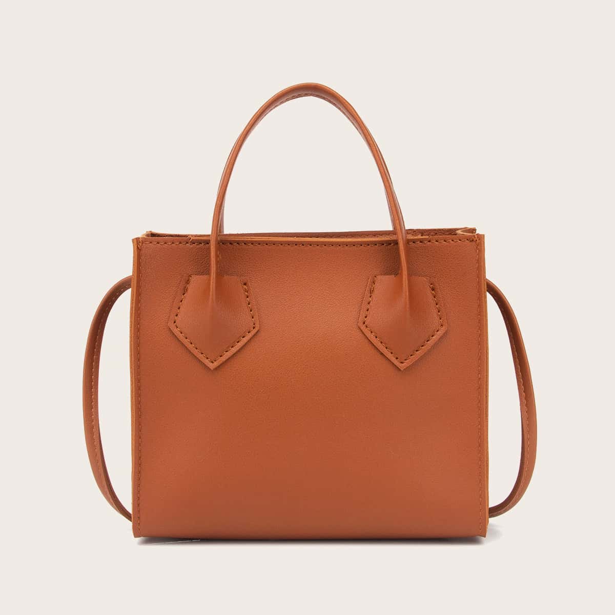 

Faux Leather Dual Handle Satchel Bag, Brown