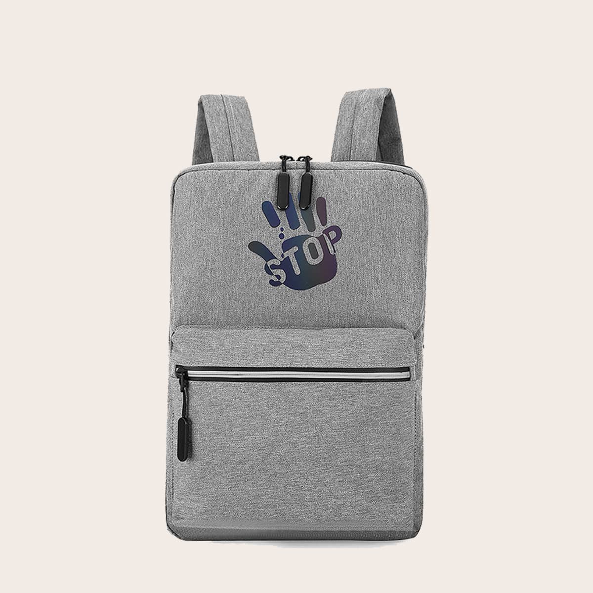 Guys Gesture Print Pocket Front Backpack, Grey
