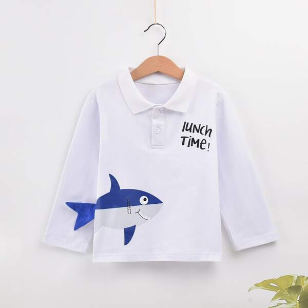 

Toddler Boys Cartoon And Slogan Graphic Polo Shirt, White