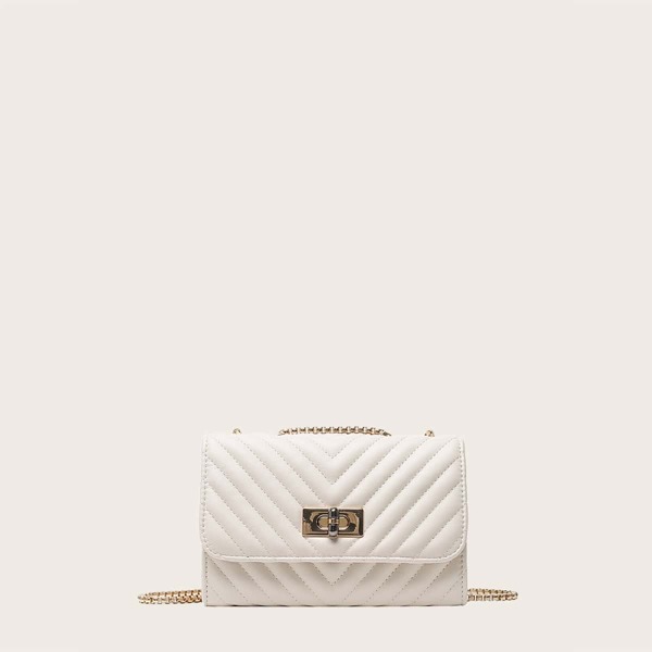 

Twist Lock Chevron Crossbody Bag, Beige