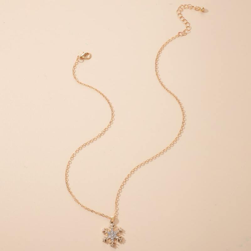 

Rhinestone Snowflake Pendant Necklace, Gold