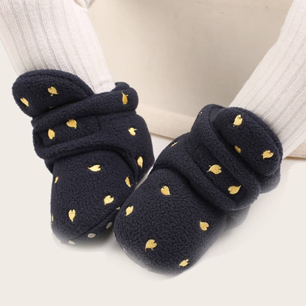 

Baby Girl Heart Embroidery Velcro Strap Boots, Blue