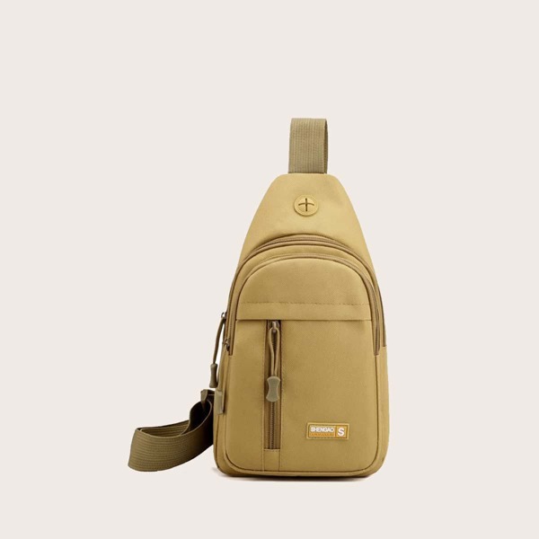 

Men Zipper Front Sling Bag, Khaki