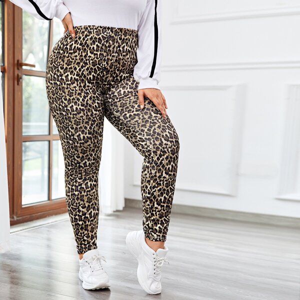 

Plus Leopard Print Elastic Waist Leggings, Multicolor