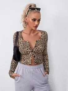 SHEIN Unity 紐扣豹紋上衣 - 彩色 - 查看 1