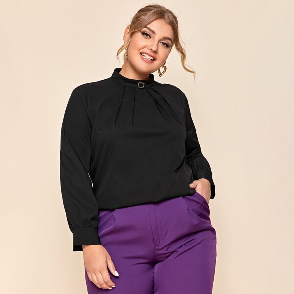 

Plus Keyhole Back Mock Neck Tunic Blouse, Black