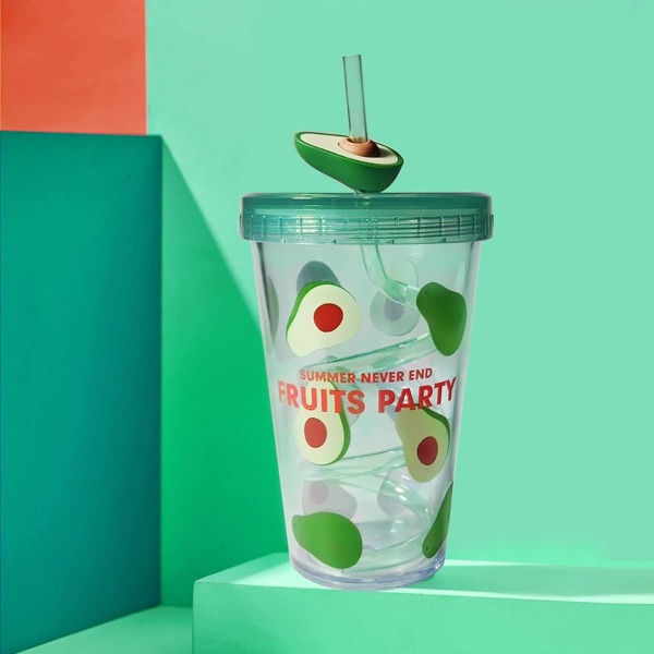 

1pc Avocado Print Straw Cup, Green