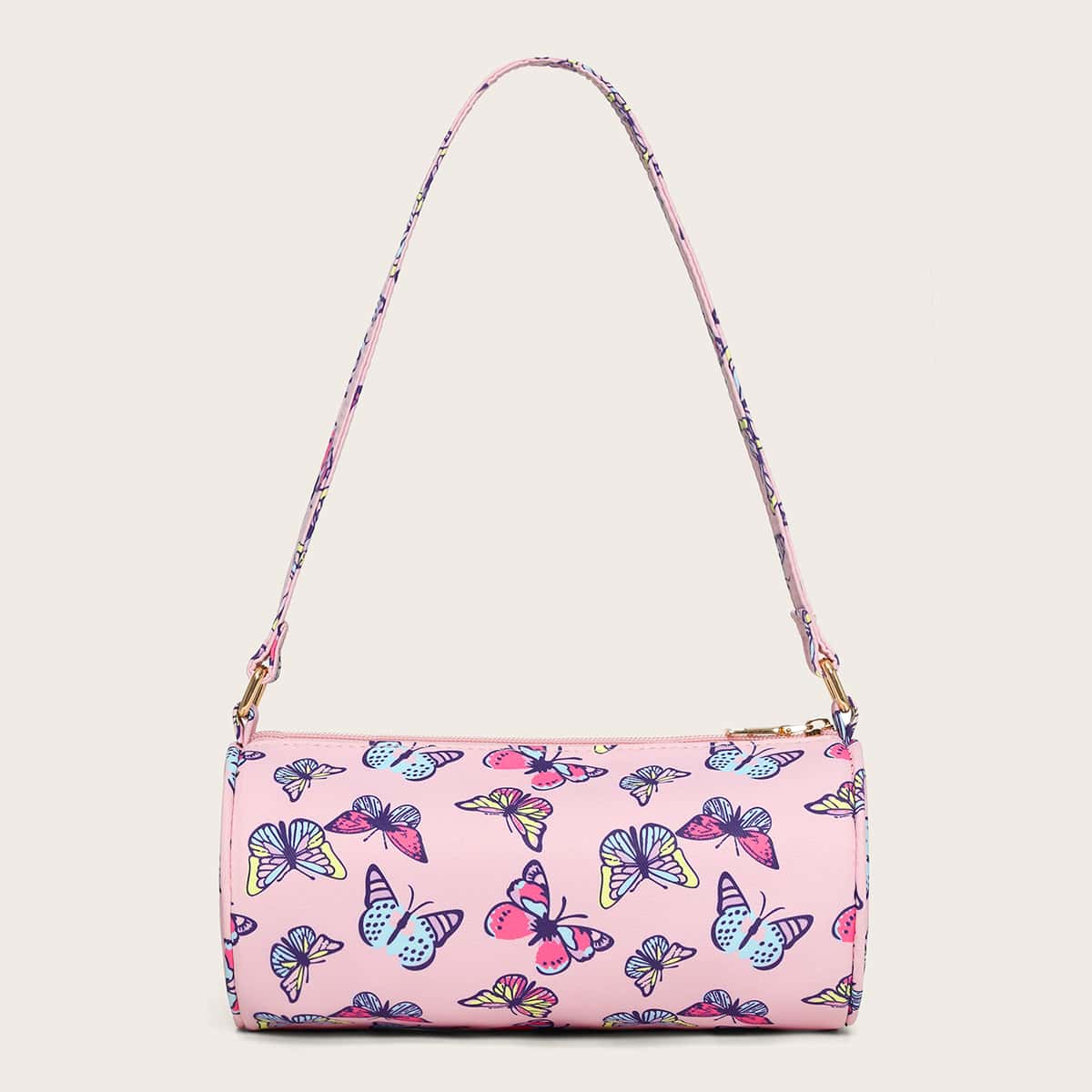 

Mini Allover Butterfly Print Barrel Bag, Pink