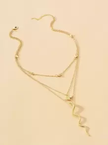 Bee & Snake Charm Layered Necklace - Yellow Gold - View 2